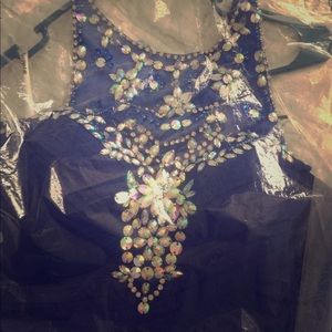 Royal blue high neck prom dress